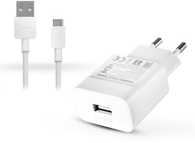 Huawei gyári USB hálózati töltő adapter + micro USB adatkábel - 5V/2A és 9V/2A - Quick Charge HW-090200EHQ white (ECO csomagolás)