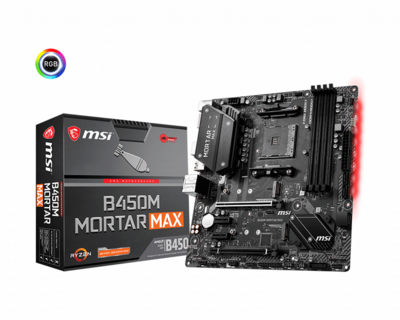 MSI B450M MORTAR MAX, AM4, DDR4, 2 x M.2 slots, 4 x SATA 6Gb/s, HDMI, DP