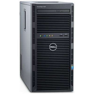 DELL PowerEdge T130 Server, Intel Xeon E3-1220 v6 3GHz 4C/4T, 8GB DDR4 UDIMM ECC, NO HDD (up to 4x 3.5 Cabled), H330 RAID, 2x1GbE, 290W, DVD+/-RW, iDRAC8 Exp., 3y NBD