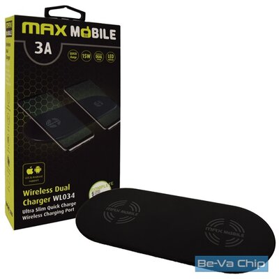 Max Mobile WL034 3A 15W Qi fekete vezeték nélküli dupla gyorstöltő