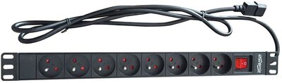 Gembird rack-mount power strip (PDU), 8 French sockets, 1U, 16A, 19", 3m, black