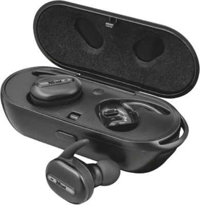 Trust Fülhallgató Vezeték nélküli - Duet 2 Bluetooth (fekete; BT4.1; akku; mikrofon; 320mAh dokkoló)
