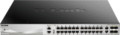 D-Link xStack 24X1000BASE-T, 2X10GBASE-T, 4XSFP+ Layer 3 Stackable PoE (370W)
