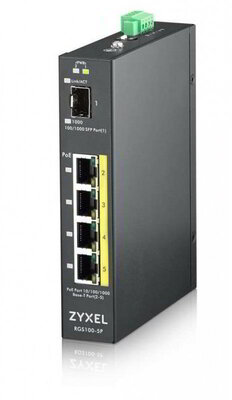 ZYXEL Switch - RGS100-12P, 5 Port unmanaged PoE, 120 Watt PoE, DIN Rail, IP30, 12-58V DC