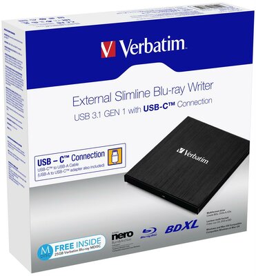 Verbatim Blu-ray író külső USB3.1 Type-C csatlakozó Slimline