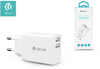 Devia univerzális USB hálózati töltő adapter 2xUSB - 5V/2,4A - Devia Smart Series 2 USB Charger - white