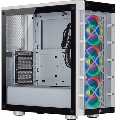 Corsair iCue 465X RGB Mid Tower ATX Smart Case, 3xLL120 RGB, White