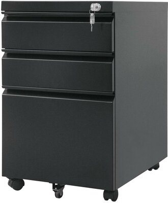 Maclean MC-850 Under-counter metal container with black lock on wheels