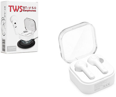 TWS sztereó Bluetooth headset v5.0 - TWS EP002 Earphone + Wireless Charging - white