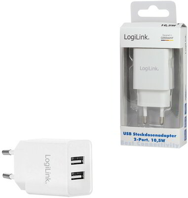 Logilink USB Wall Charger, 2 Port 10.5W, white
