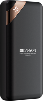 Canyon CNE-CPBP20B Power Bank 20 000 mAh Li-poly battery, Input 5V/2A, Output 5V/2.1A fekete