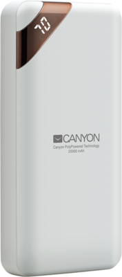 Canyon CNE-CPBP20W Power Bank 20 000 mAh Li-poly battery, Input 5V/2A, Output 5V/2.1A fehér