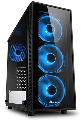 Sharkoon TG4 Blue (fekete; üveg oldal; alsó táp; ATX; 4x120mm kék led; 2xUSB3.0; I/O)