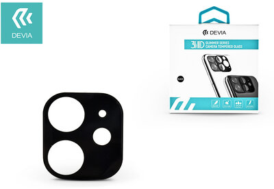 Hátsó kameravédő borító + lencsevédő edzett üveg - Apple iPhone 11 - Devia Glimmer Series 3D Camera Tempered Glass - black