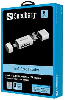 Sandberg Kártyaolvasó - Multi Card Reader (fehér-fekete; USB; SD;SDHC;SDXC;XD;MS;CF)