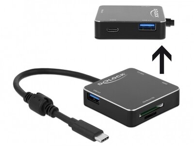 DELOCK USB 3.1 Gen 1 Type-C HUB 3x Type-A + 1x Type-C + kártyaolvasó SD/microSD