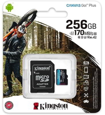 Kingston 256GB SD micro Canvas Go! Plus (SDXC Class 10 UHS-I U3) (SDCG3/256GB) memória kártya adapterrel