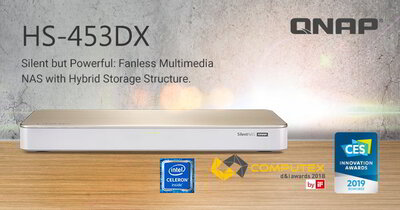 QNAP HS-453DX-4G QNAP 4-Bay Fanless, Celeron 4C 1,5 GHz, 4GB RAM, 1x10Gb LAN, 1x1GbE, 3xUSB 3.0