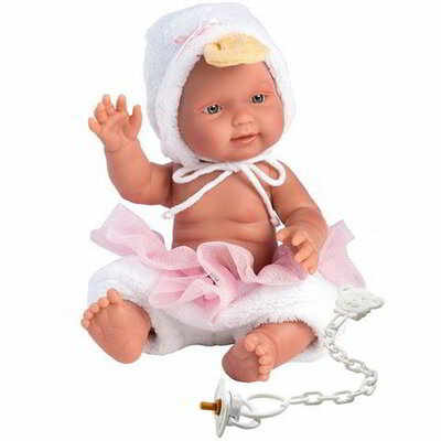 Llorens újszülött lány baba rózsaszín kacsás ruhában 26cm-es (26284)