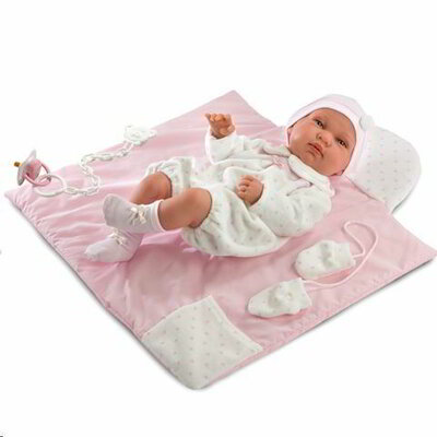 Llorens Tina újszülött lány baba pléddel rózsaszín ruhában 43cm (84314)