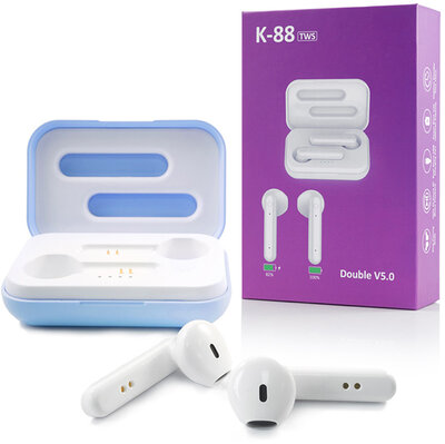 TWS Bluetooth sztereó headset v5.0 + töltőtok - TWS K-88 True Wireless Earphones - blue
