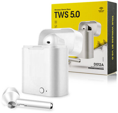 TWS Bluetooth sztereó headset v5.0 + töltőtok - TWS D012A True Wireless Earphones - white
