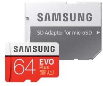 Samsung 64GB MicroSDHC EVOPLUS CLASS 10, UHS-1 Grade1, + Adapter, R100/W20