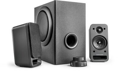 WaveMaster Hangszóró 2.1 - MX3+ (50W RMS, Fa mélynyomó, 3,5mm jack, RCA, Fekete)