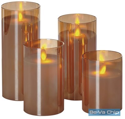 Emos ZY2368 4LED/8xAA üveg vintage karamell színű gyertya 4db