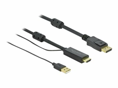 DELOCK HDMI M DisplayPort M 4K cable 10m powered by USB A M black