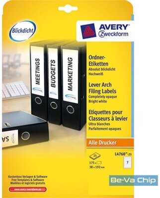 Avery L4760-25 192x38mm iratrandezőhöz 175db-os fehér etikett