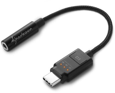 Sharkoon külső hangkártya - Mobile DAC (PC/PS4; USB-C - 3,5 mm Jack, 16-250 Ohm, 100mW, 100dB, fekete)