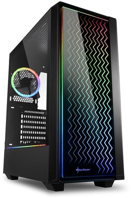 Sharkoon Számítógépház - LIT 200 (fekete; üveg oldal; alsó táp; ATX; 4x120mm RGB; 2xUSB3.0; 1xUSB2.0; I/O)