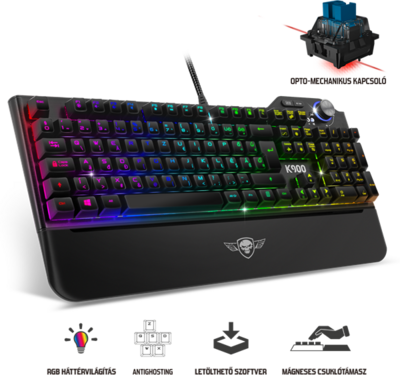 Spirit of Gamer Billentyűzet Mechanikus - XPERT K900 (105 gomb, SOG Blue , RGB LED,USB, full anti-ghost, fekete, magyar)