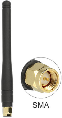 Delock flexibilis ISM (433MHz) antenna, 2.5dBI, gömbkarakterisztikájú, SMA csatlakozóval
