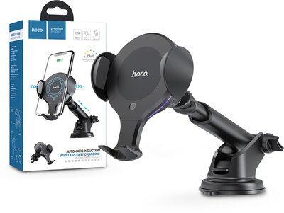HOCO vezeték nélküli autós tartó/gyorstöltő - 10 W - HOCO CA60 Automatic Induction Wireless Fast Charging Car Holder - Qi szabványos - fekete