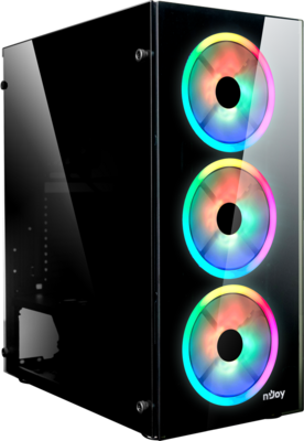 NJOY Számítógépház - ORYN (fekete, fekete belső, alsó táp, ablakos, ATX, mATX, 3x12cm, 2x USB2.0, 2x USB3.0)