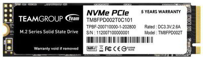 Team Group 2TB MP33 Pro PCIe Gen3 x4 NVMe M.2 SSD r:2100MB/s w:1700 MB/s - TM8FPD002T0C101