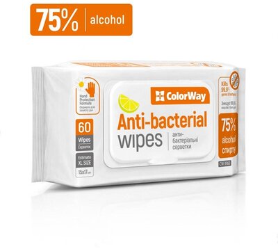 COLORWAY Tisztítószer CW-3960, alkoholos fertőtlenítő törlőkendő (Alcohol wipes CW for disinfection (15x17cm) 60pcs)