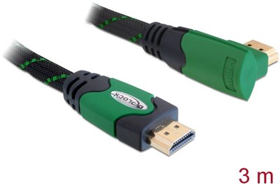 Delock Kábel High Speed HDMI típusú Ethernet  HDMI A dugós > HDMI A dugós derékszögű 4K 3 m