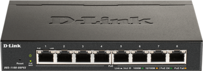 D-LINK Switch 8x1000Mbps (8xPOE) Fémházas Asztali Menedzselhető, DGS-1100-08PV2