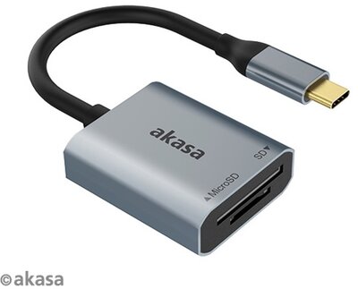 Akasa - USB 3.2 Type-C - 2 portos kártyaolvasó - AK-CR-10BK - Fekete