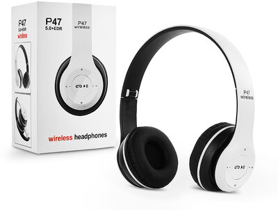 Univerzális Wireless Bluetooth sztereó fejhallgató beépített mikrofonnal - P47 Wireless Headphones - fehér