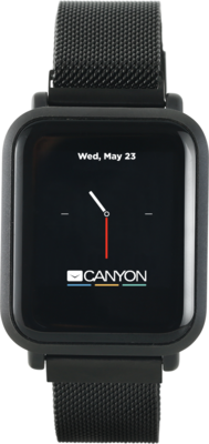 CANYON Sanchal SW-73 - 1.22inch IPS full touch, 6H Glass,2 straps, metal strap and silicon strap, metal case, IP68 waterproof, multisport mode, camera remote, 150mAh, Black, belt: 222
