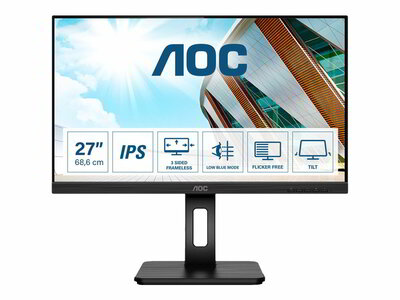 AOC 27" 27P2Q - IPS panel 1920x1080 16:9 75Hz 4ms 1000:1 250cd speaker Pivot USB D-Sub DVI HDMI DP fekete