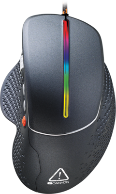 CANYON CND-SGM12RGB Wired High-end Gaming Mouse with 6 programmable buttons, sunplus optical sensor, 6 levels of DPI and up to 6400, 2 million times key life, 1.65m Braided USB cable,Matt UV coating surface and RGB lights with 7 LED flowing mode, size:123
