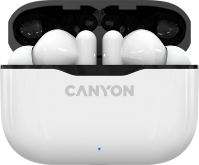Canyon CNE-CBTHS3W TWS-3 Bluetooth headset, with microphone, BT V5.0, Bluetrum AB5376A2, battery EarBud 40mAh*2+Charging Case 300mAh, cable length 0.3m, 62*22*46mm, 0.046kg, White