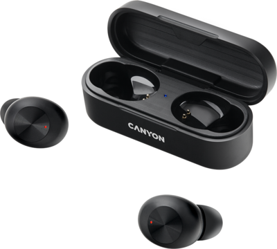 Canyon CNE-CBTHS1B TWS-1 Bluetooth headset, with microphone, BT V5.0, Bluetrum AB5376A2, battery EarBud 45mAh*2+Charging Case 300mAh, cable length 0.3m, 66*28*24mm, 0.04kg, Black