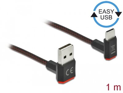 Delock EASY-USB 2.0 kábel A-típusú csatlakozódugó - USB Type-C csatlakozódugó, ívelt felfelé / lefe