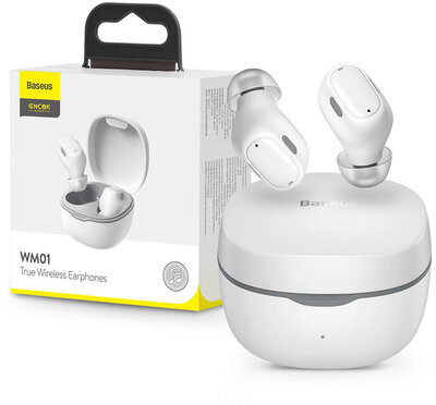 Baseus TWS Bluetooth sztereó headset v5.0 + töltőtok - Baseus WM01 True Wireless Earphones with Charging Case - fehér